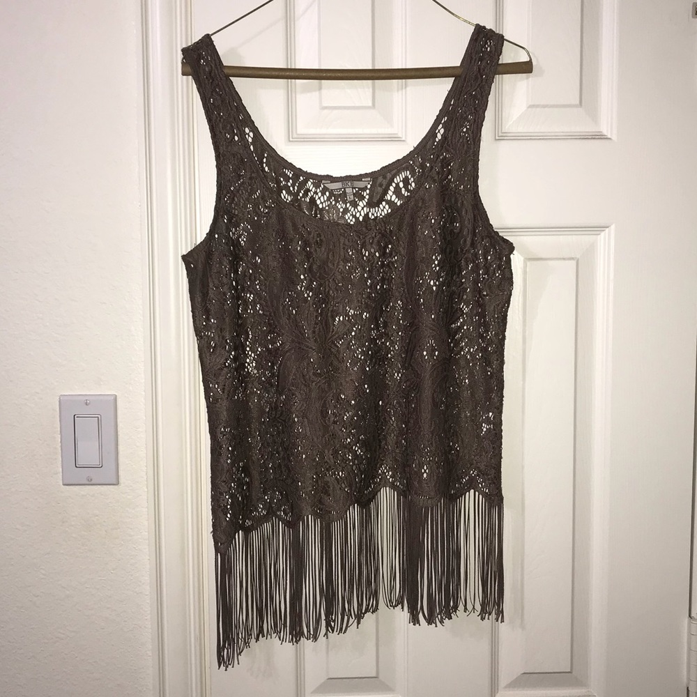 Lace and fringe tank top